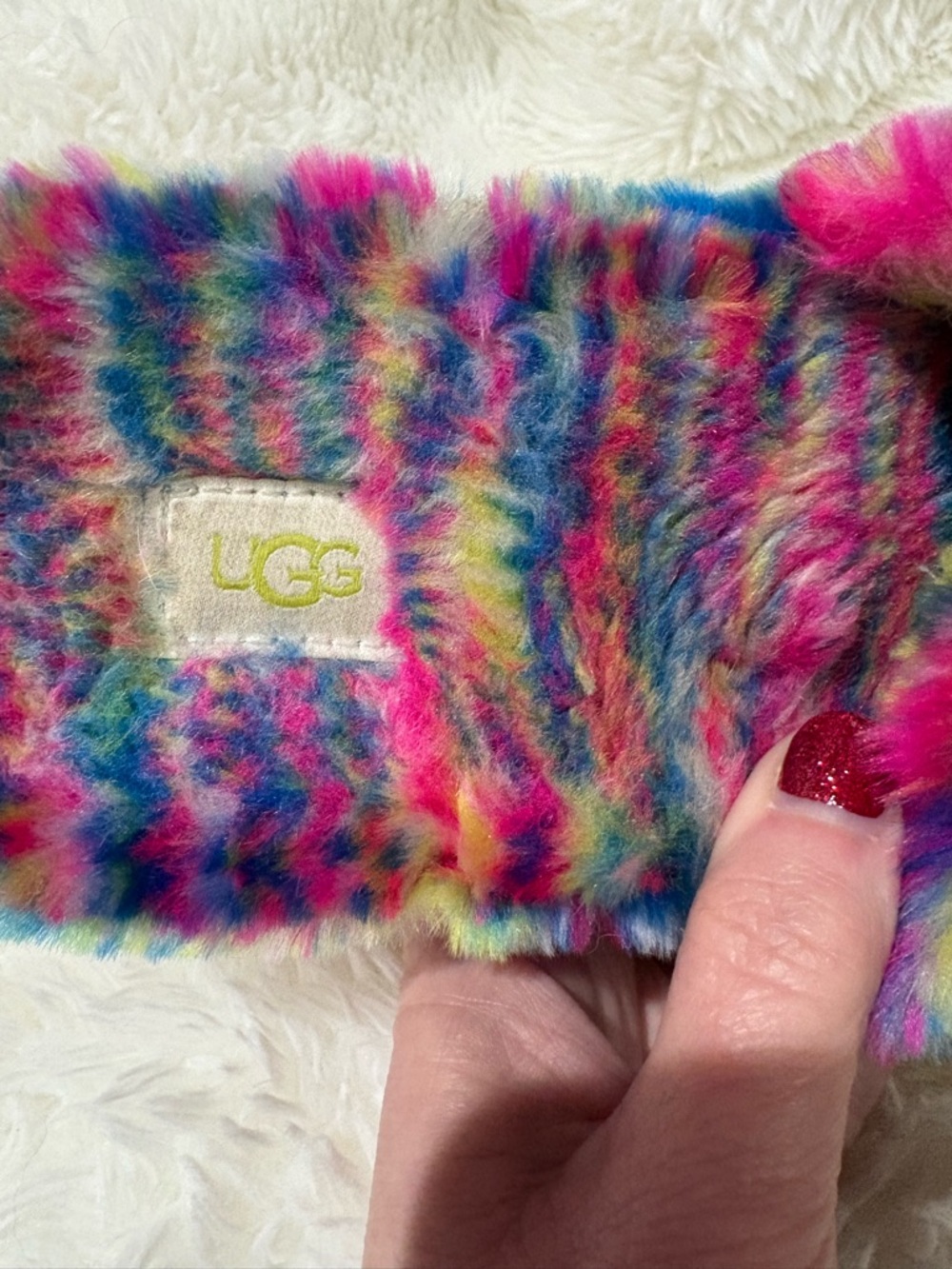 UGG Neon Multi Faux Fur Slide with Lime Strap - Picture 5 of 10
